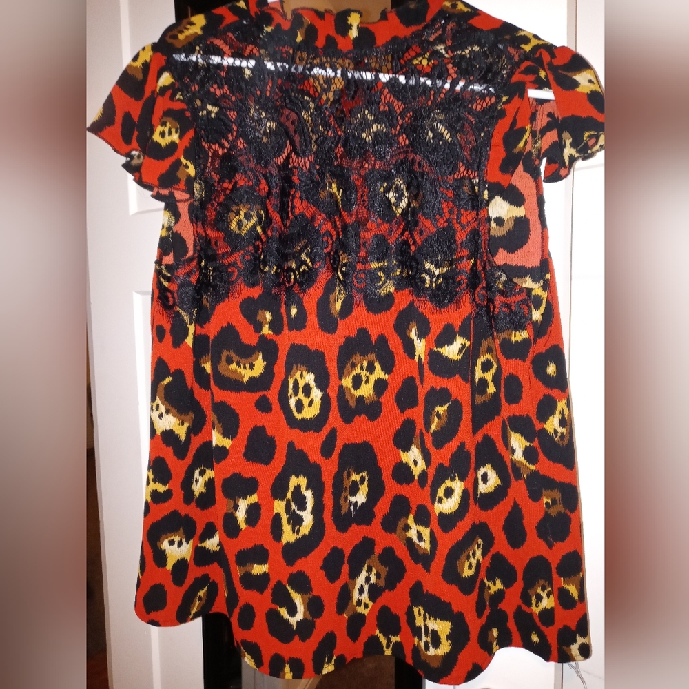 Shein Red Leopard/Lace Blouse